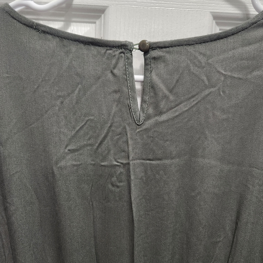 Tea N Rose Olive Green Gray Boho Peasant Praire Maxi Dress Size L - Picture 7 of 7